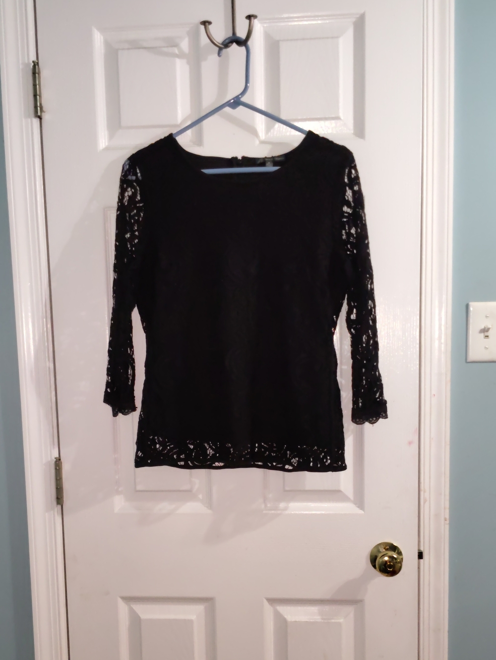 New, Adrianna Papell Black Lace 3/4 Sleeve Blouse, Size M